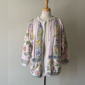 Jennifer Reed Hand-Knit Floral Cardigan | Vintage Pastel Cottagecore Sweater